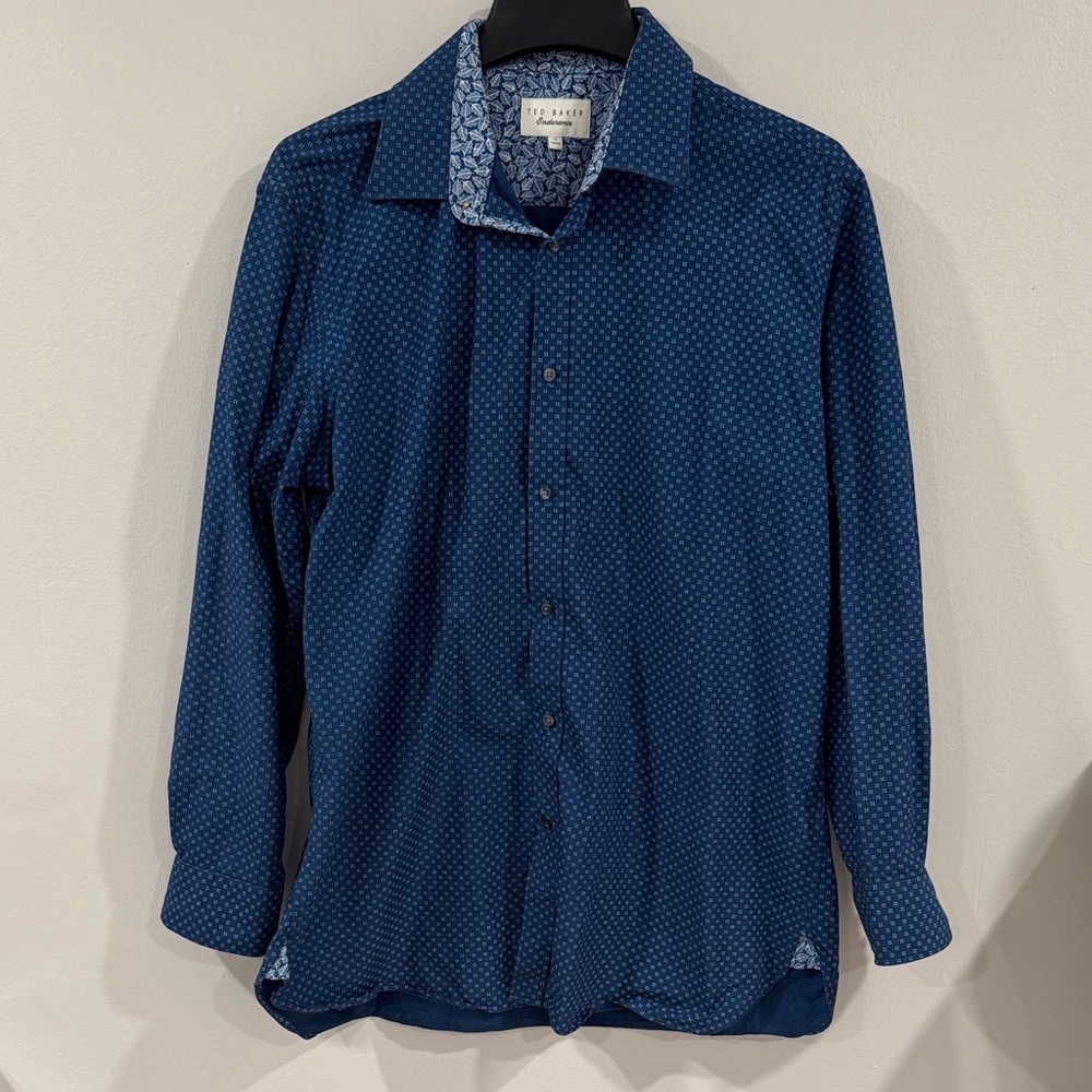 Ted Baker endurance Navy Blue Microdot button down Dress Shirt